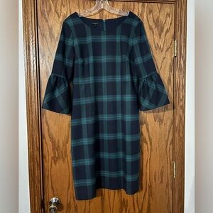 Talbots Size 12 Blue & Green Black Watch Plaid Shift Dress.